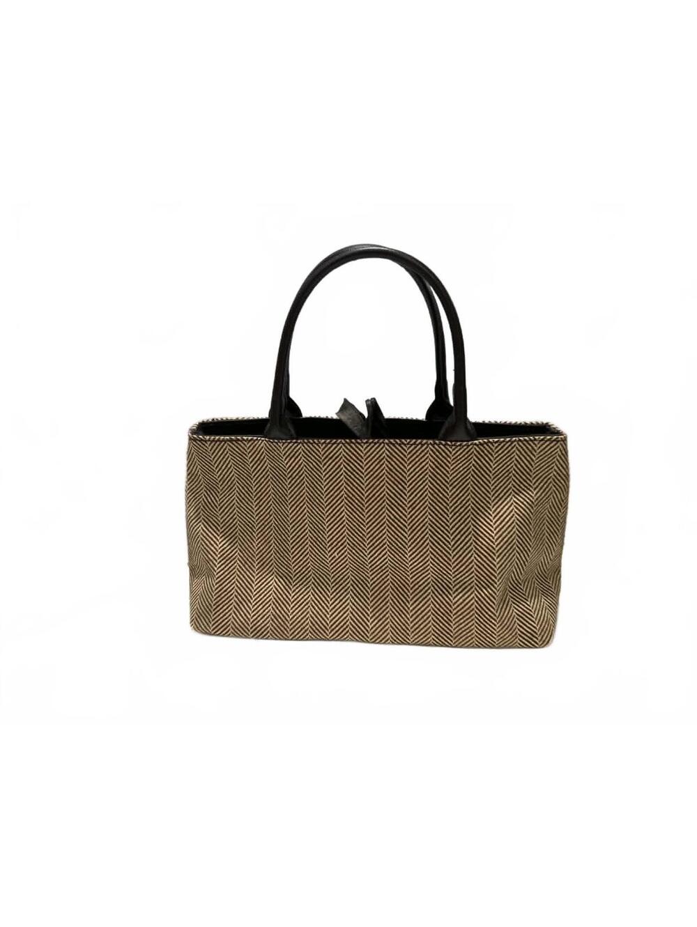 Estee Lauder Vintage Style Brown Herringbone Tote Bag with Black Handles